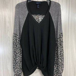 Daytrip Twist Knot Sweater Large Womens Sheer Floral Wide Sleeve V-Neck Top